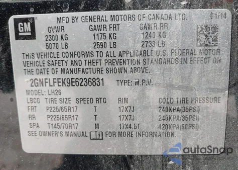 2014 Chevrolet Equinox 1Lt from USA, damaged, VIN 2GNFLFEK9E6236831